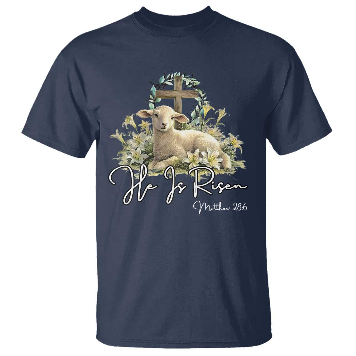 He Is Risen T Shirt Christian Religious Easter Day Bible Verse Sheep