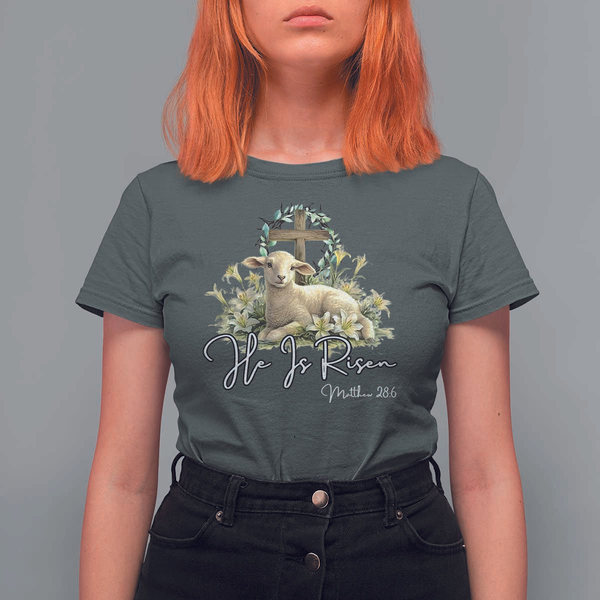 He Is Risen T Shirt For Women Christian Religious Easter Day Bible Verse Sheep