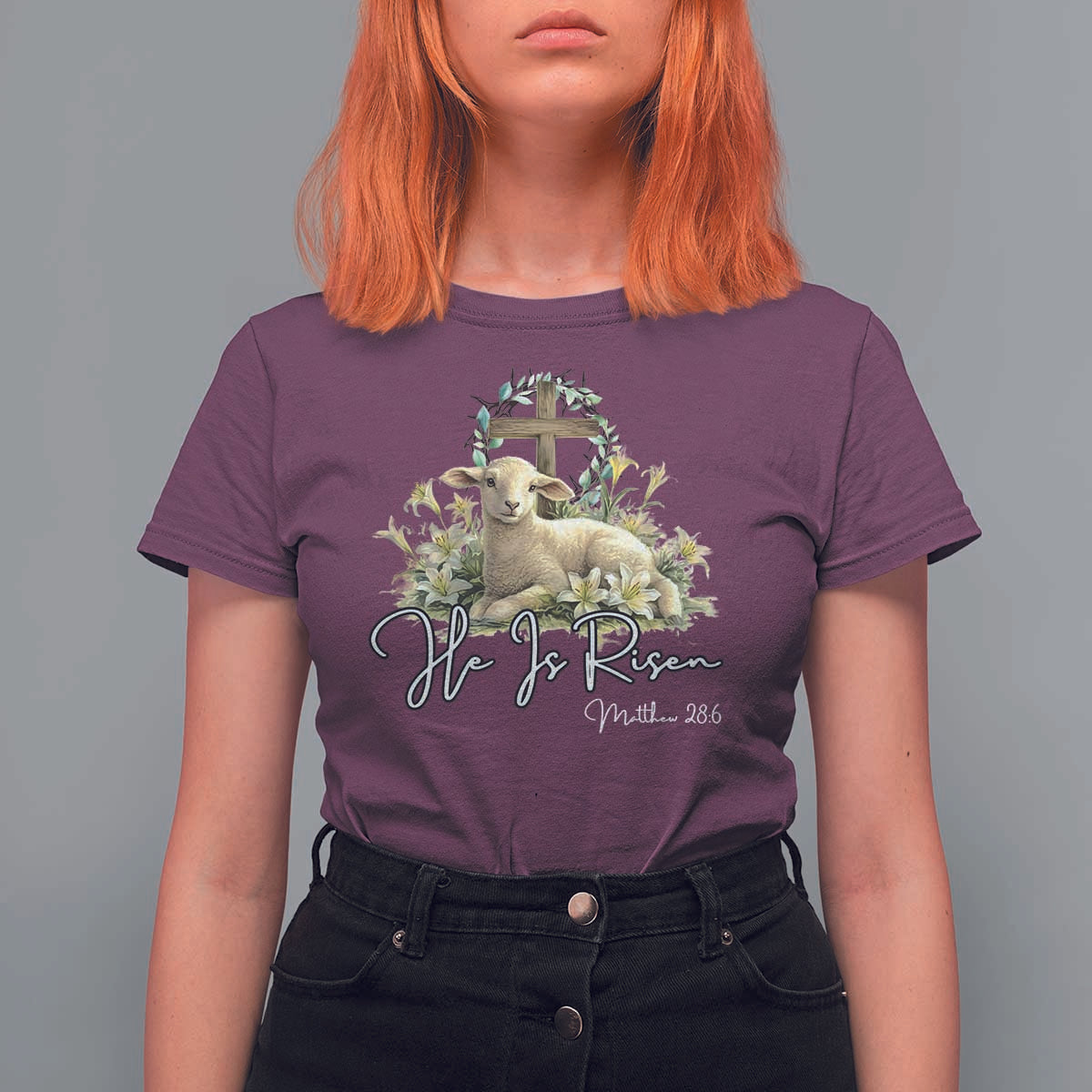 He Is Risen T Shirt For Women Christian Religious Easter Day Bible Verse Sheep