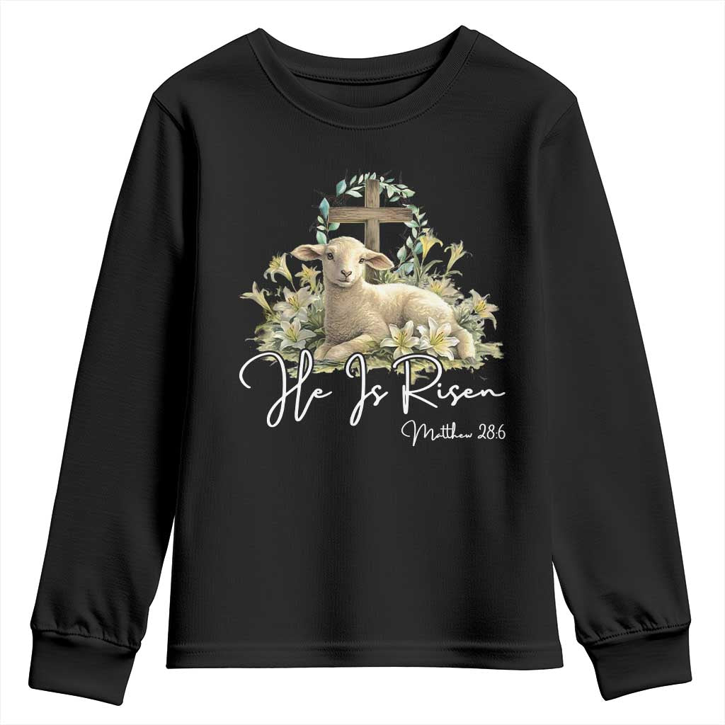 He Is Risen Youth Sweatshirt Christian Religious Easter Day Bible Verse Sheep