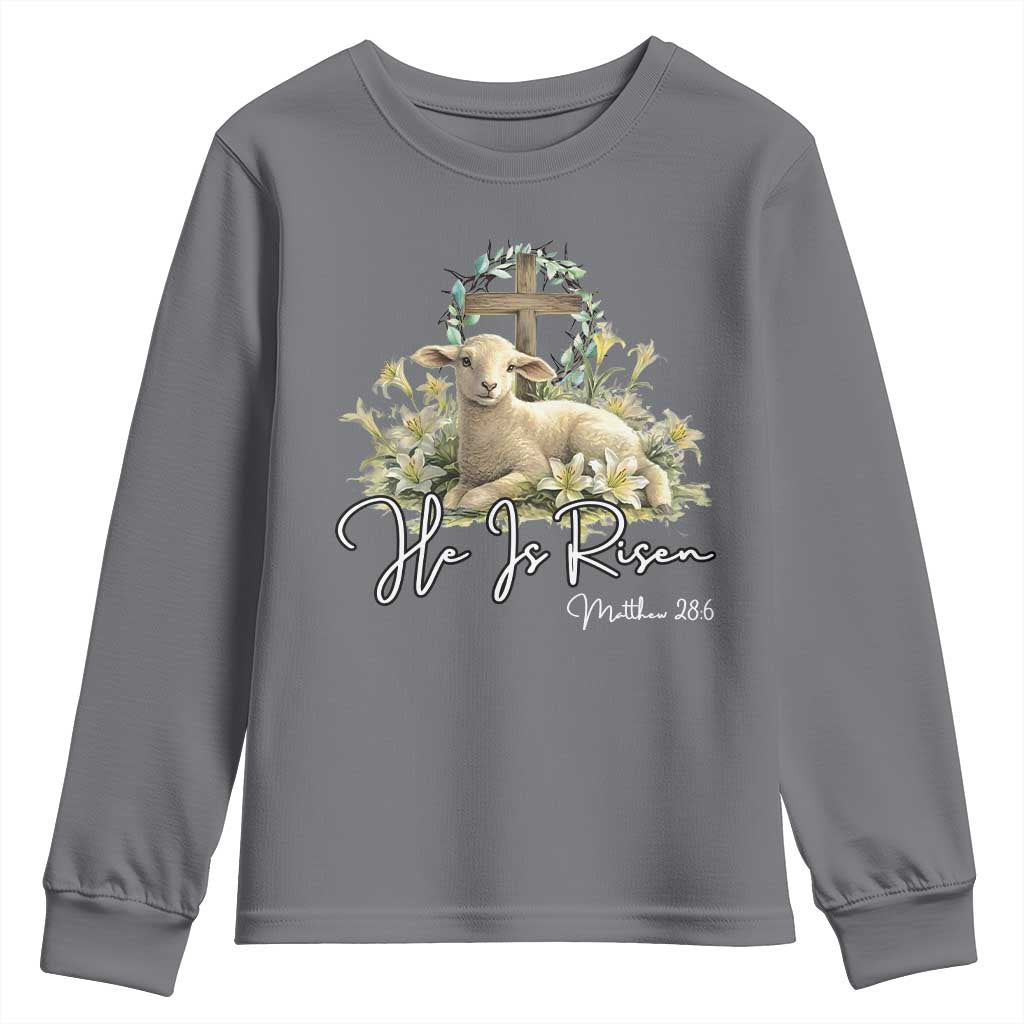 He Is Risen Youth Sweatshirt Christian Religious Easter Day Bible Verse Sheep
