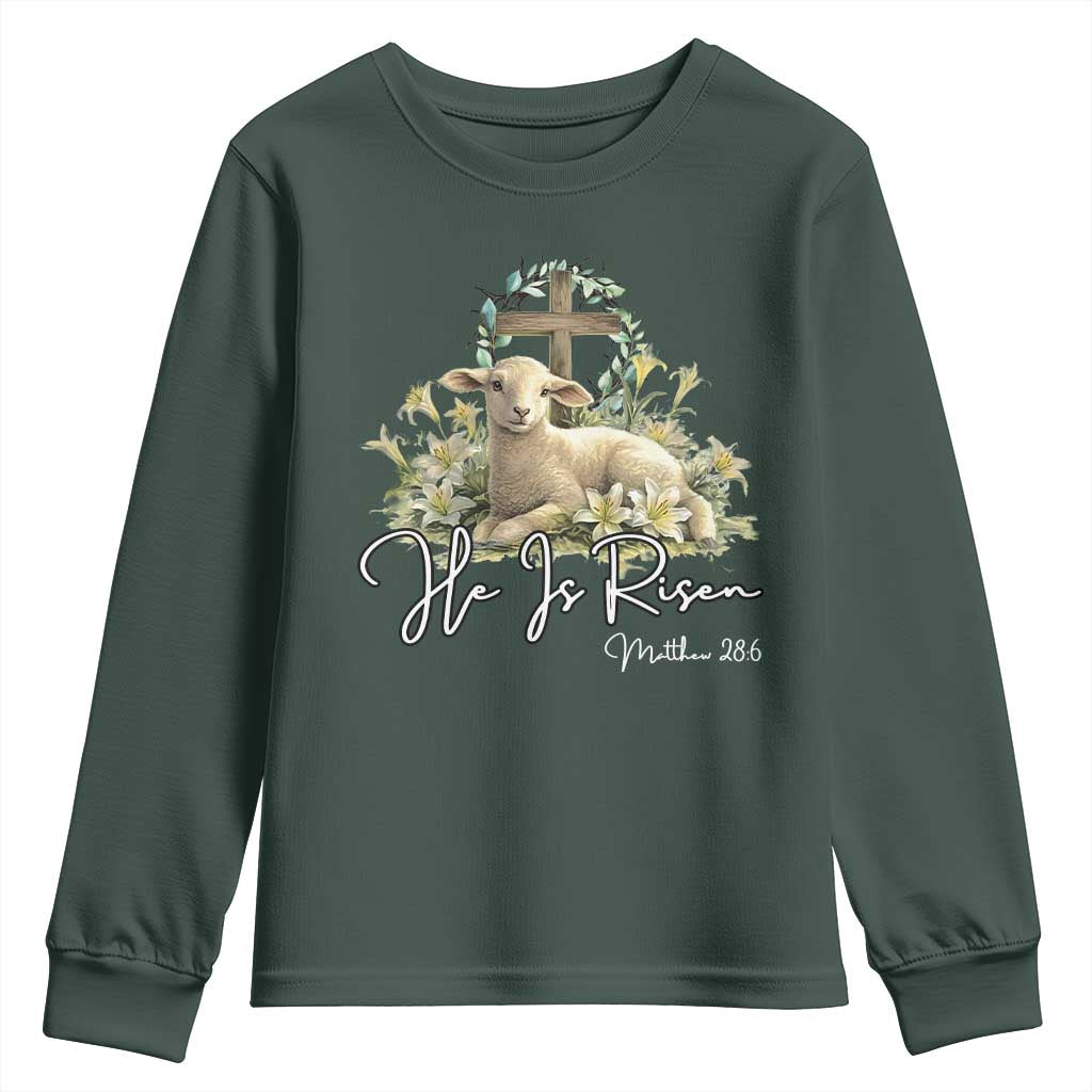 He Is Risen Youth Sweatshirt Christian Religious Easter Day Bible Verse Sheep