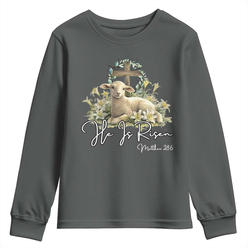 He Is Risen Youth Sweatshirt Christian Religious Easter Day Bible Verse Sheep