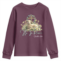 He Is Risen Youth Sweatshirt Christian Religious Easter Day Bible Verse Sheep