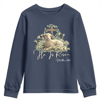 He Is Risen Youth Sweatshirt Christian Religious Easter Day Bible Verse Sheep