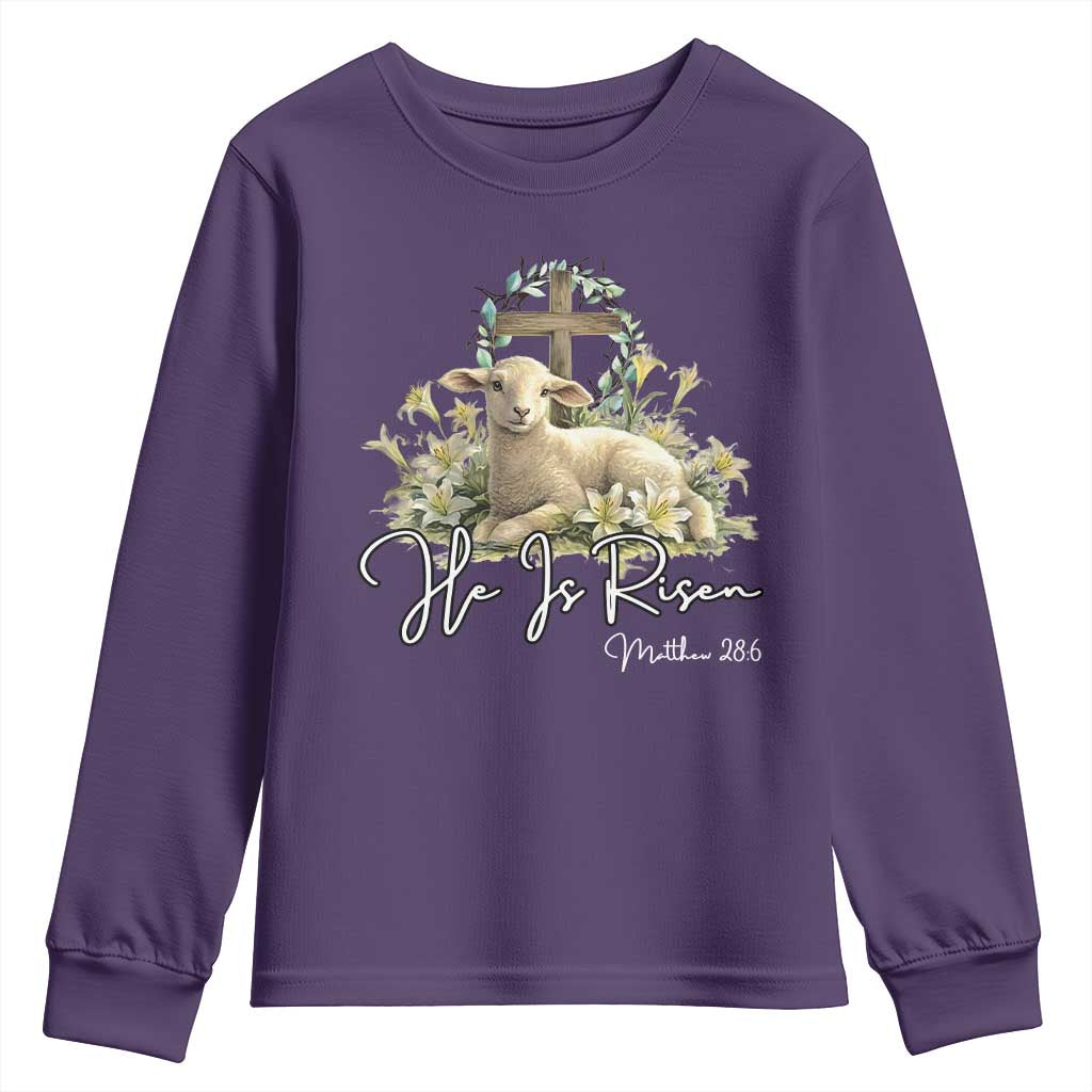 He Is Risen Youth Sweatshirt Christian Religious Easter Day Bible Verse Sheep