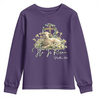 He Is Risen Youth Sweatshirt Christian Religious Easter Day Bible Verse Sheep
