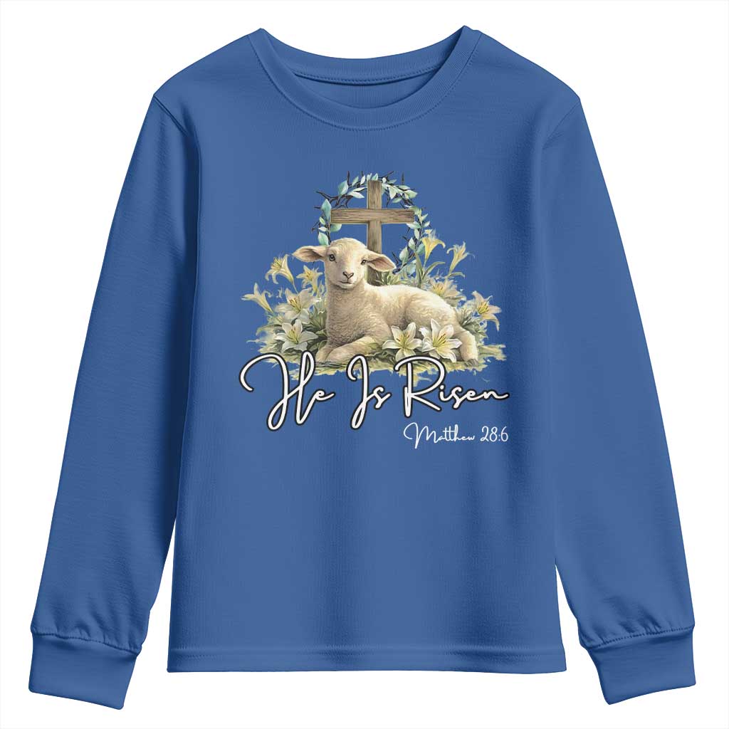 He Is Risen Youth Sweatshirt Christian Religious Easter Day Bible Verse Sheep