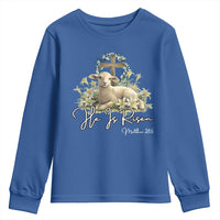 He Is Risen Youth Sweatshirt Christian Religious Easter Day Bible Verse Sheep