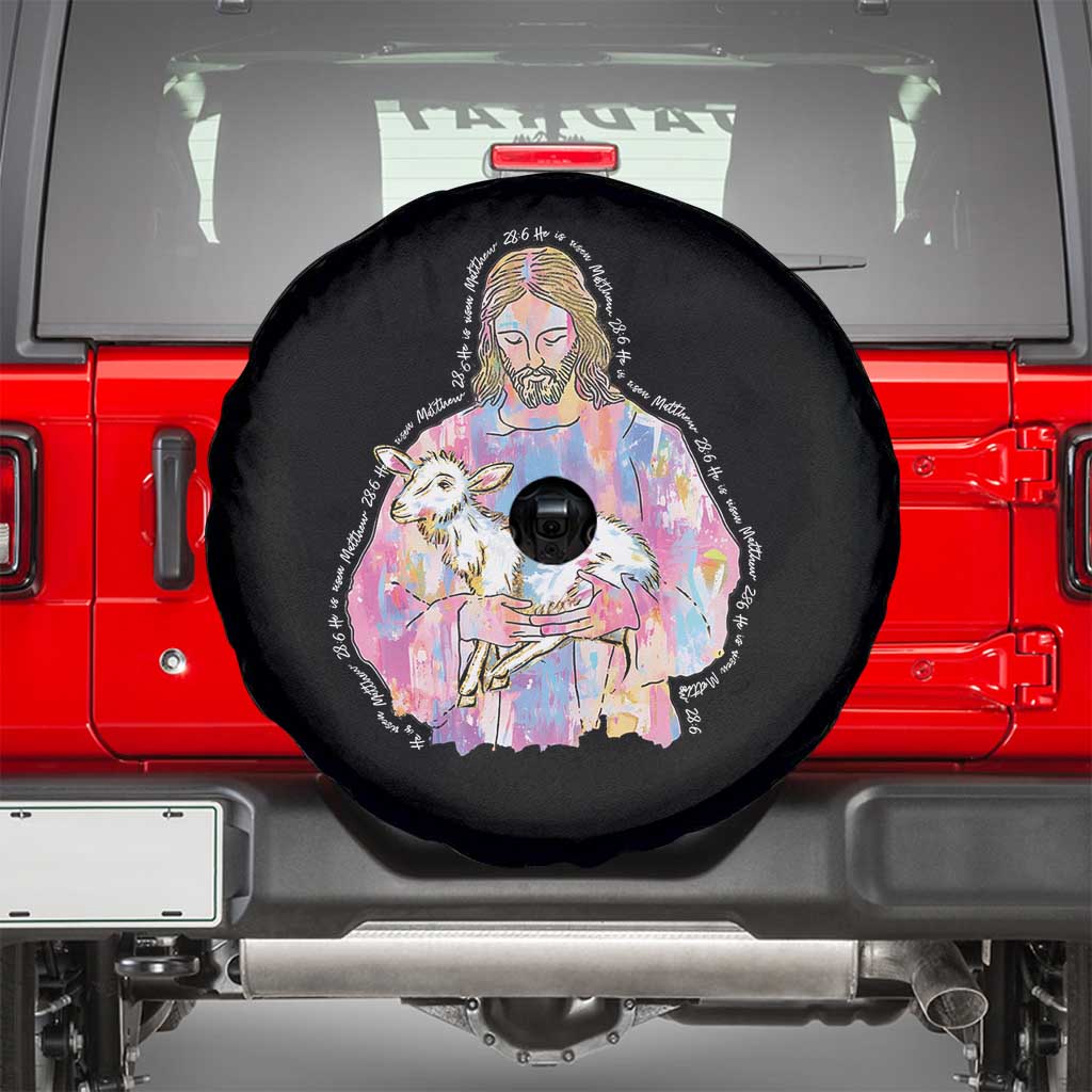He Is Risen Spare Tire Cover Christian Religious Easter Day Bible Verse Sheep Glitter Print