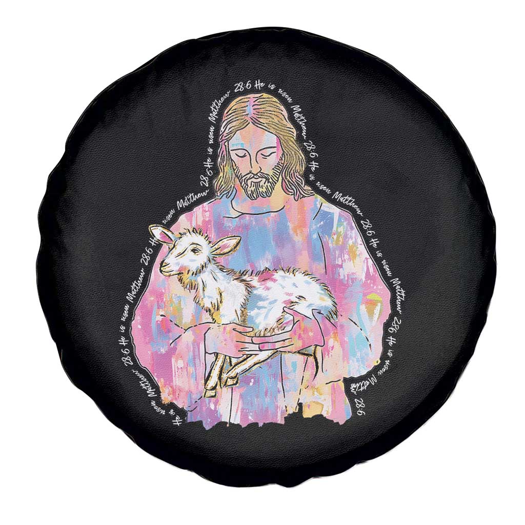 He Is Risen Spare Tire Cover Christian Religious Easter Day Bible Verse Sheep Glitter Print