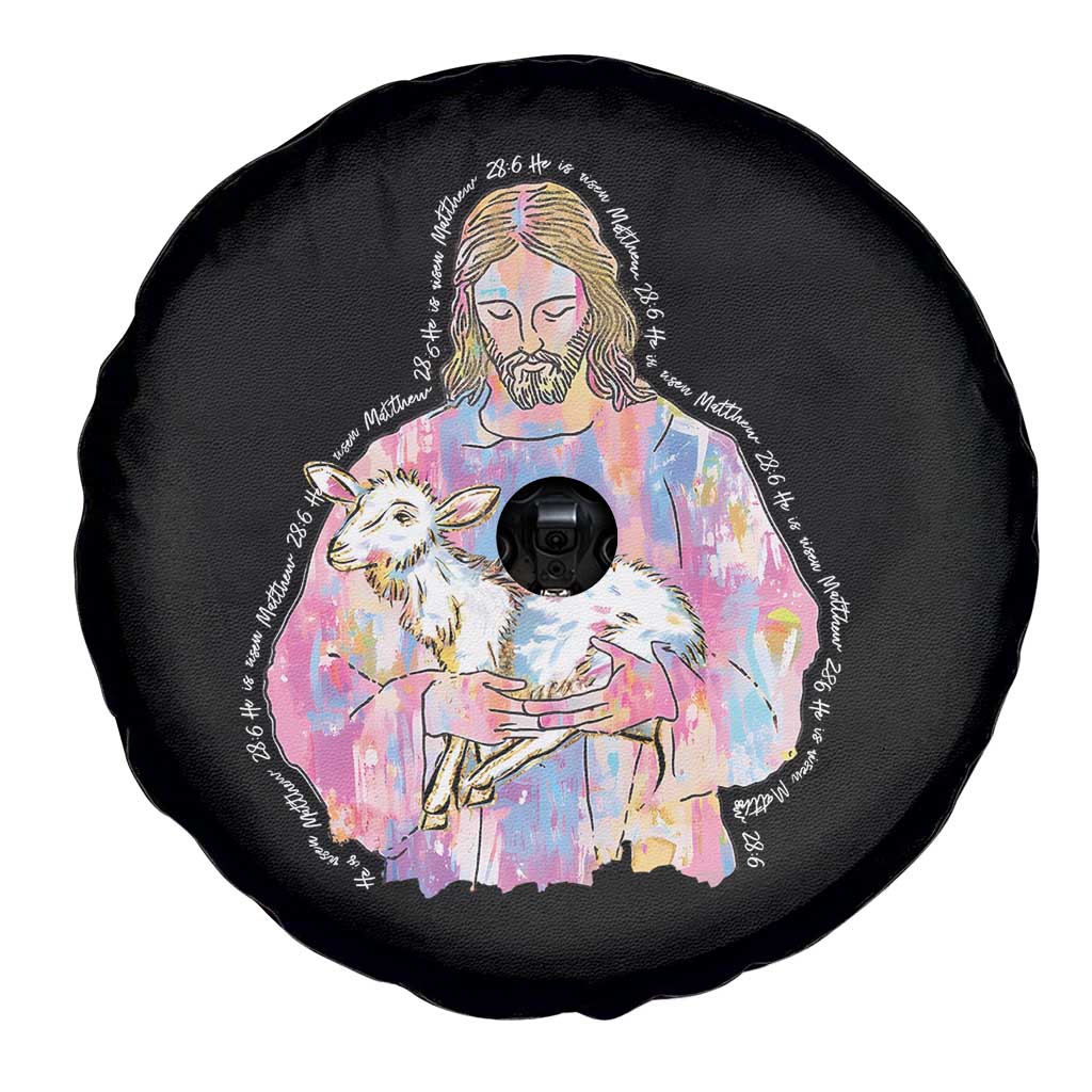 He Is Risen Spare Tire Cover Christian Religious Easter Day Bible Verse Sheep Glitter Print