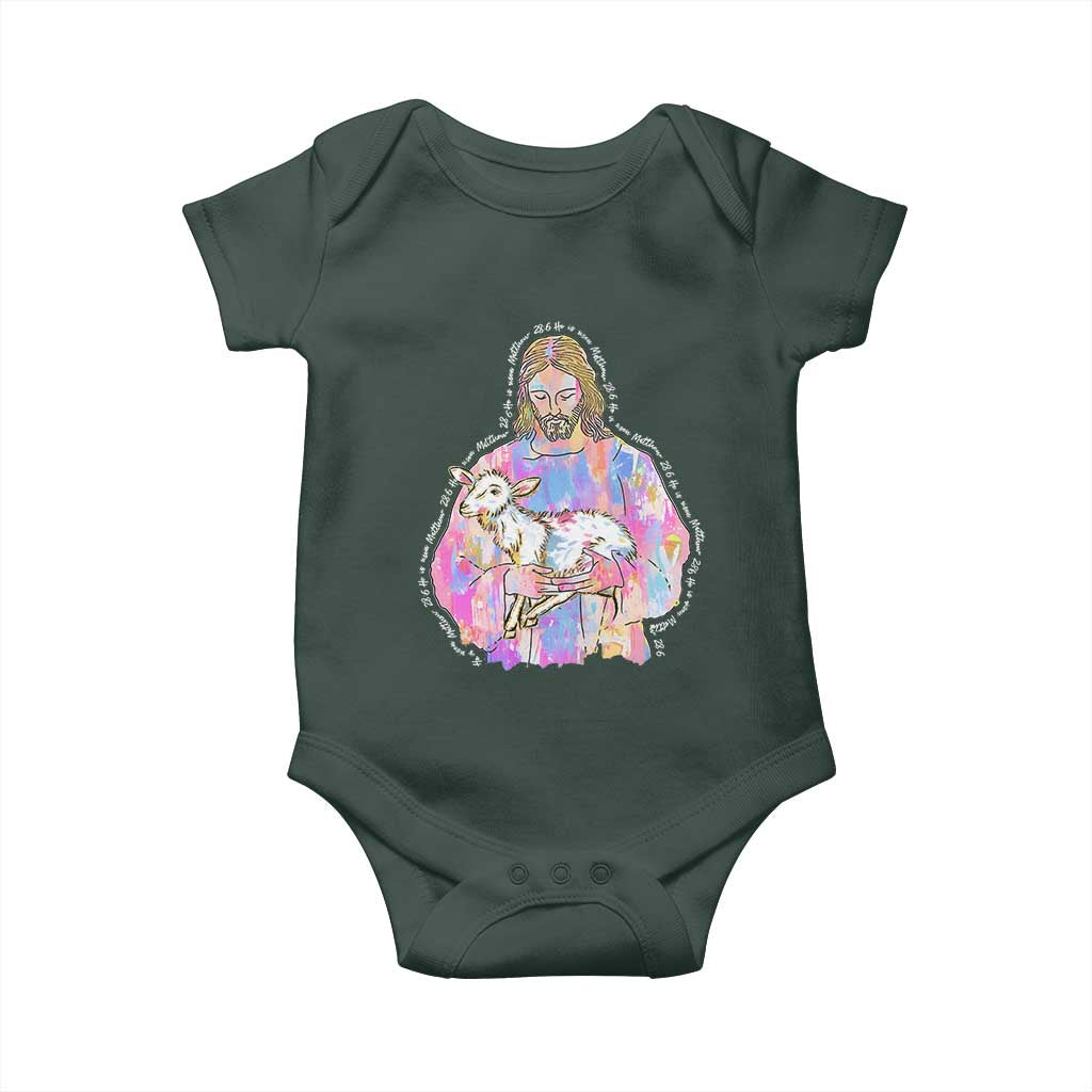 He Is Risen Baby Onesie Christian Religious Easter Day Bible Verse Sheep Glitter Print