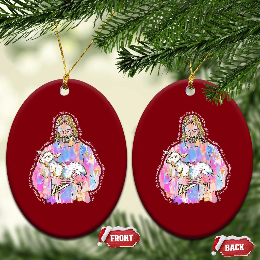 He Is Risen Ceramic Ornament Christian Religious Easter Day Bible Verse Sheep Glitter Print - Wonder Print Shop