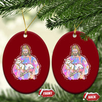 He Is Risen Ceramic Ornament Christian Religious Easter Day Bible Verse Sheep Glitter Print - Wonder Print Shop