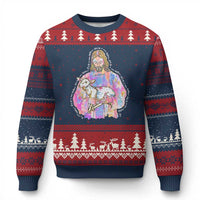 He Is Risen Ugly Christmas Sweater Christian Religious Easter Day Bible Verse Sheep Glitter Print - Wonder Print Shop
