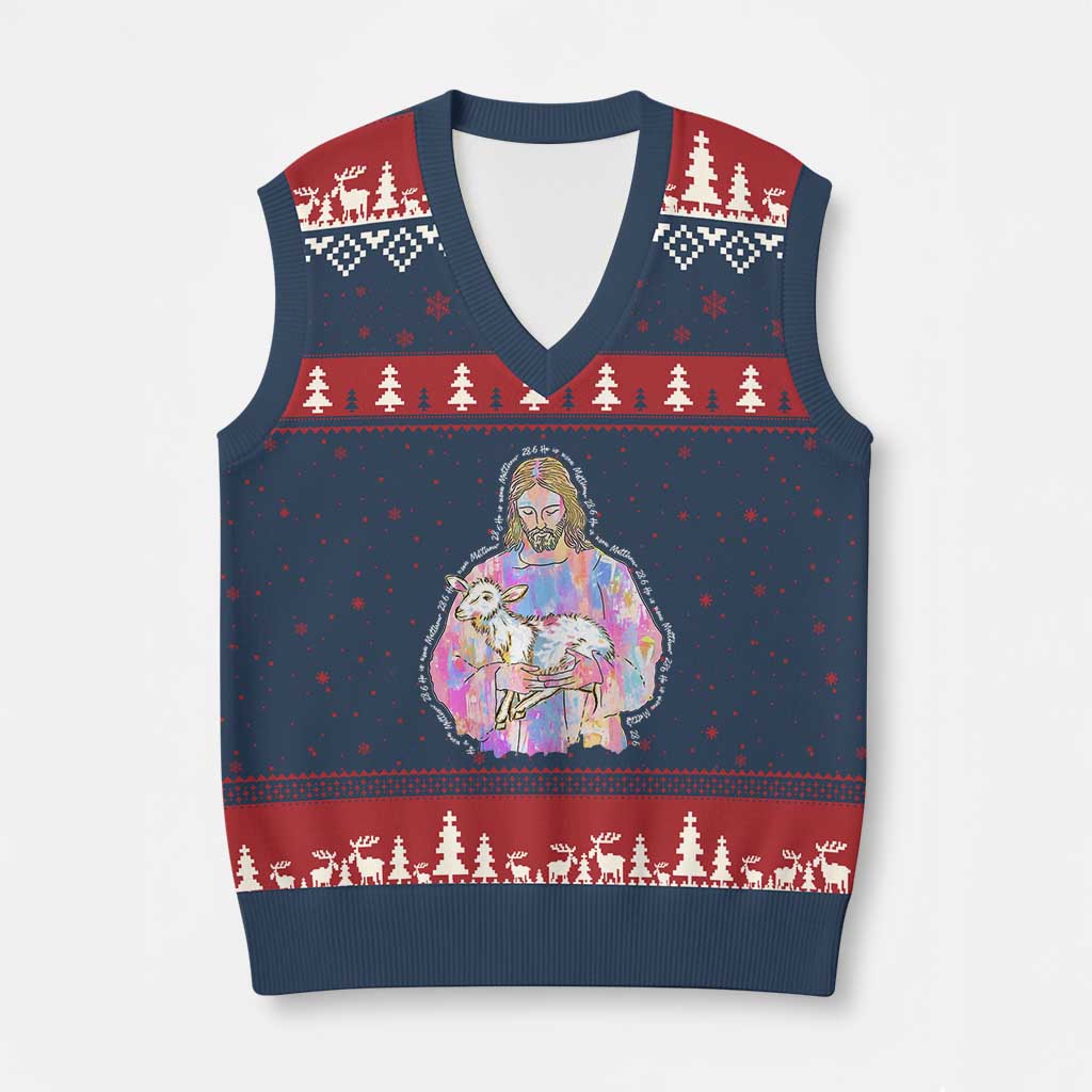 He Is Risen V-Neck Knit Sweater Vest Christian Religious Easter Day Bible Verse Sheep Glitter Print - Wonder Print Shop