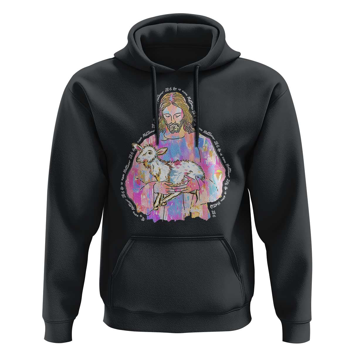 He Is Risen Hoodie Christian Religious Easter Day Bible Verse Sheep Glitter Print