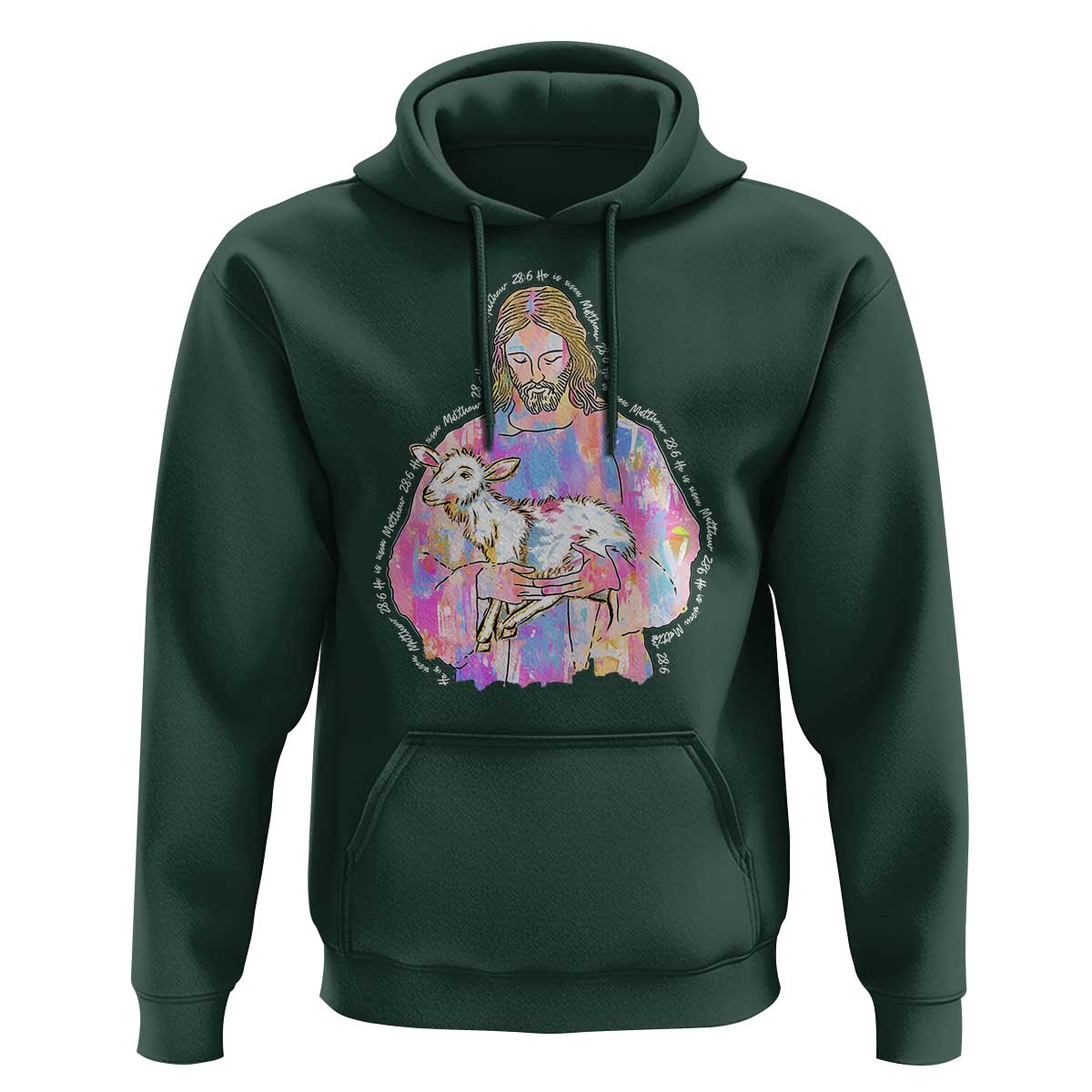 He Is Risen Hoodie Christian Religious Easter Day Bible Verse Sheep Glitter Print