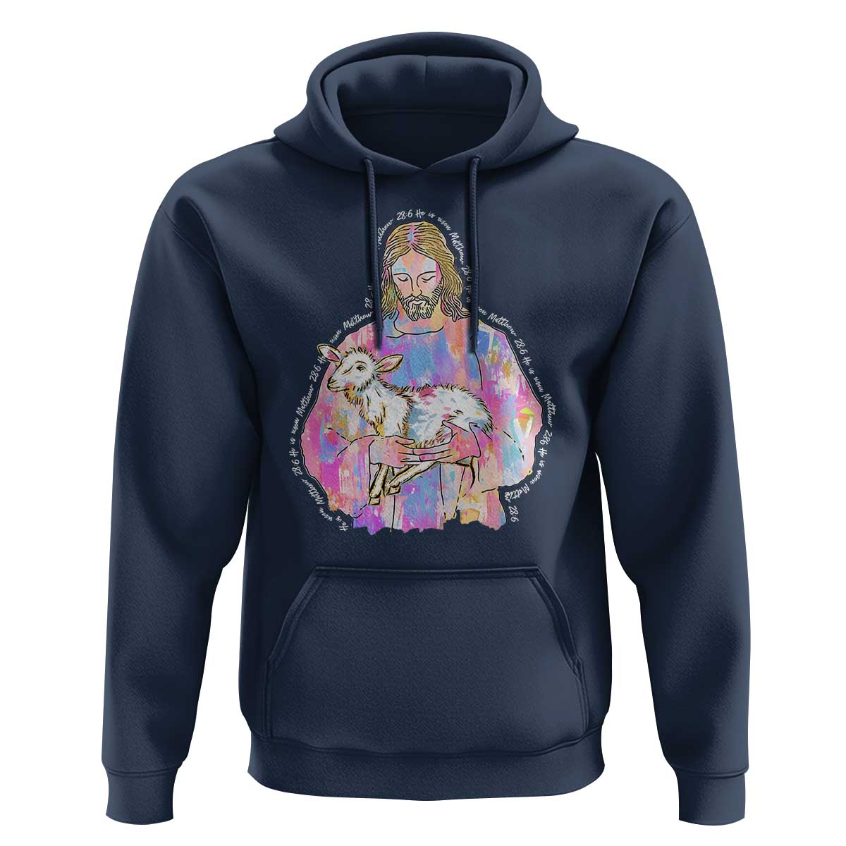 He Is Risen Hoodie Christian Religious Easter Day Bible Verse Sheep Glitter Print