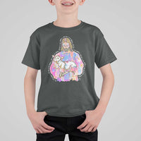 He Is Risen T Shirt For Kid Christian Religious Easter Day Bible Verse Sheep Glitter Print