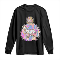 He Is Risen Long Sleeve Shirt Christian Religious Easter Day Bible Verse Sheep Glitter Print