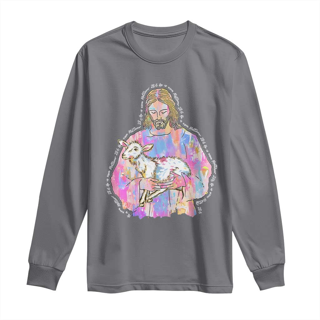He Is Risen Long Sleeve Shirt Christian Religious Easter Day Bible Verse Sheep Glitter Print
