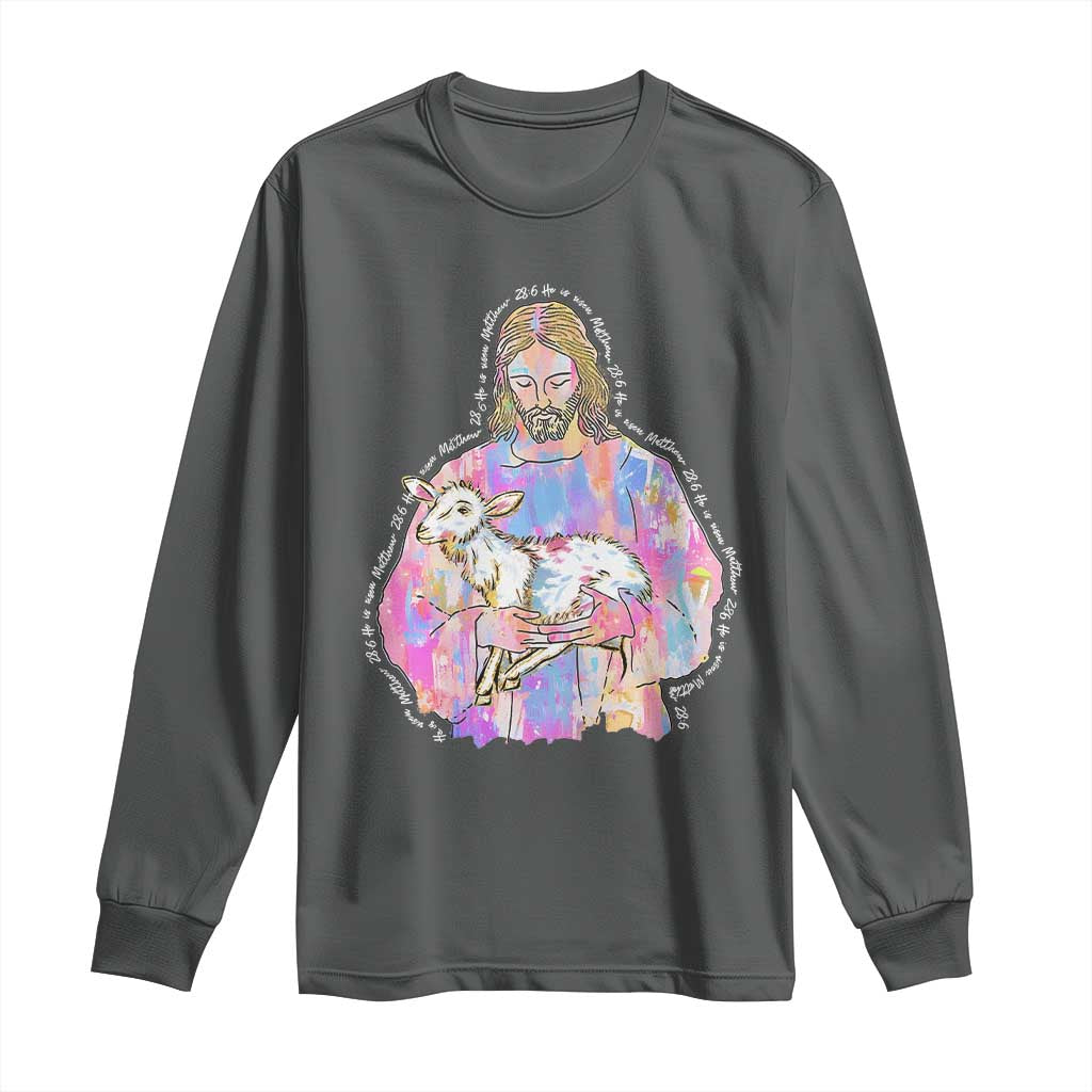 He Is Risen Long Sleeve Shirt Christian Religious Easter Day Bible Verse Sheep Glitter Print