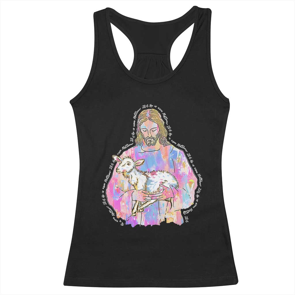 He Is Risen Racerback Tank Top Christian Religious Easter Day Bible Verse Sheep Glitter Print