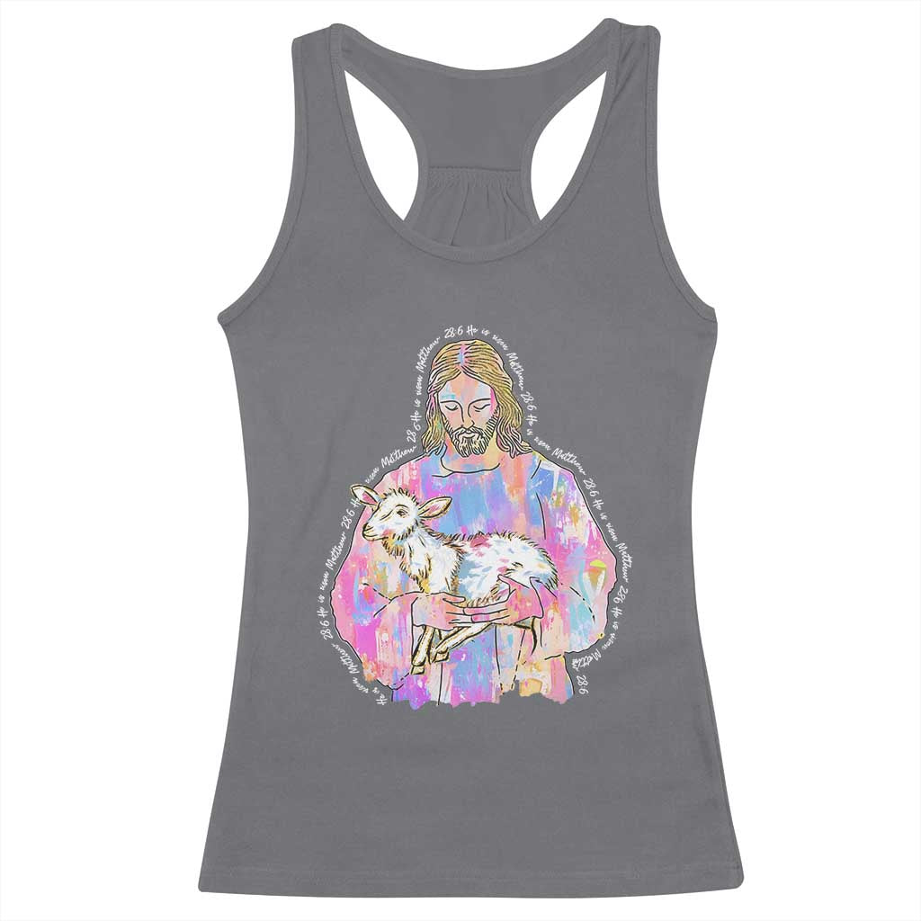 He Is Risen Racerback Tank Top Christian Religious Easter Day Bible Verse Sheep Glitter Print