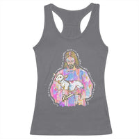 He Is Risen Racerback Tank Top Christian Religious Easter Day Bible Verse Sheep Glitter Print