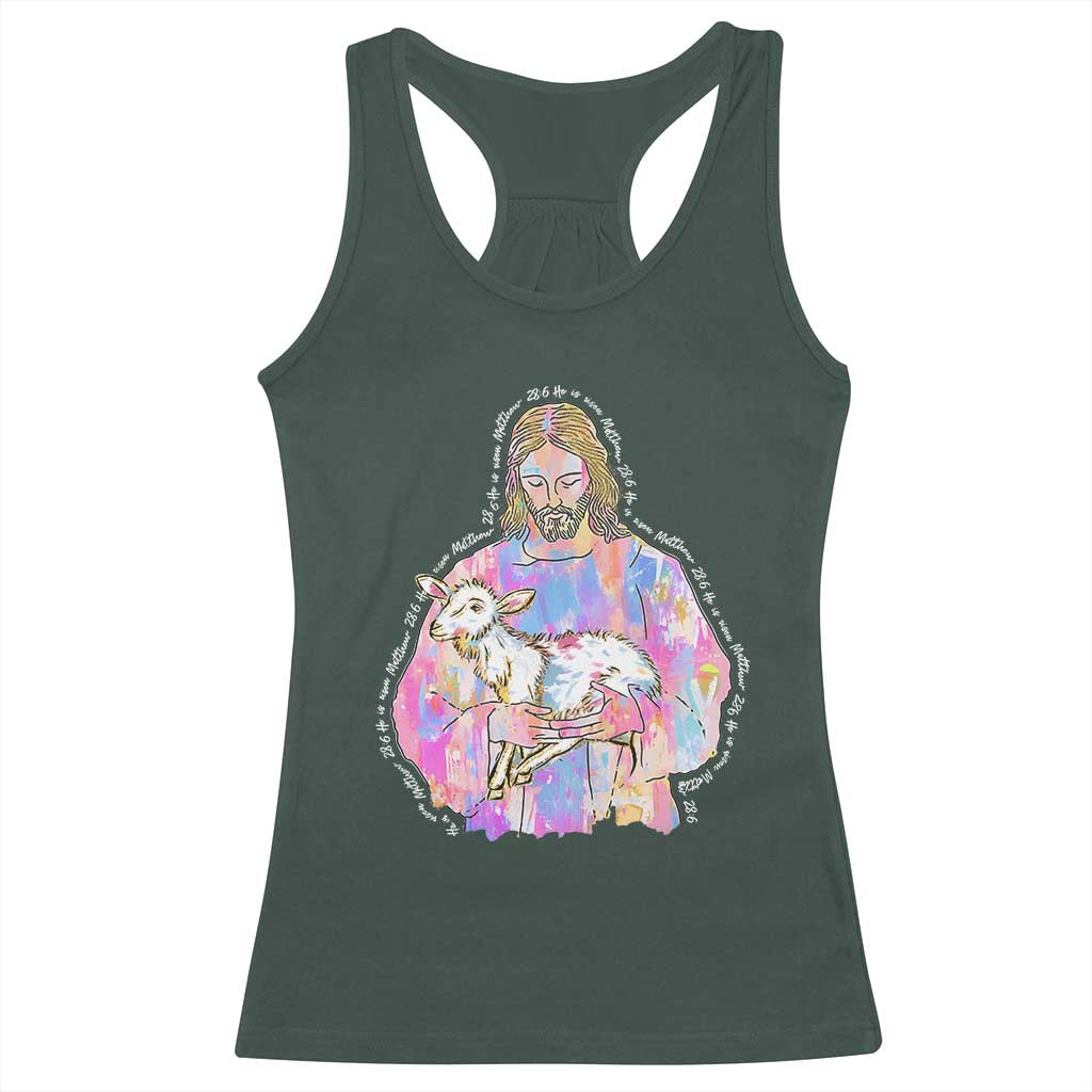 He Is Risen Racerback Tank Top Christian Religious Easter Day Bible Verse Sheep Glitter Print