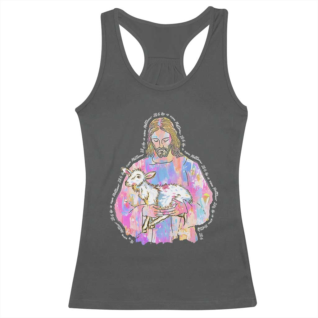 He Is Risen Racerback Tank Top Christian Religious Easter Day Bible Verse Sheep Glitter Print