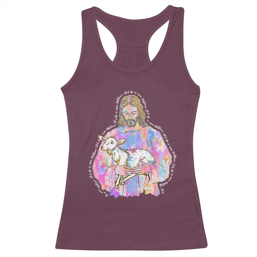 He Is Risen Racerback Tank Top Christian Religious Easter Day Bible Verse Sheep Glitter Print