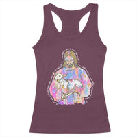 He Is Risen Racerback Tank Top Christian Religious Easter Day Bible Verse Sheep Glitter Print