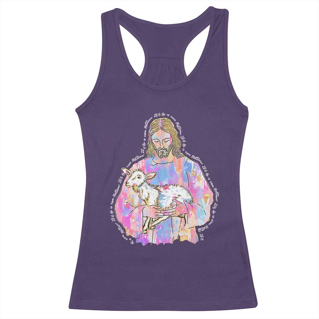 He Is Risen Racerback Tank Top Christian Religious Easter Day Bible Verse Sheep Glitter Print