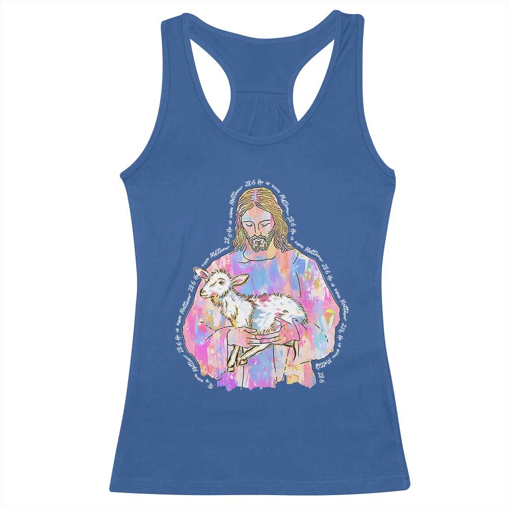 He Is Risen Racerback Tank Top Christian Religious Easter Day Bible Verse Sheep Glitter Print