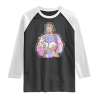 He Is Risen Raglan Shirt Christian Religious Easter Day Bible Verse Sheep Glitter Print