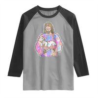 He Is Risen Raglan Shirt Christian Religious Easter Day Bible Verse Sheep Glitter Print
