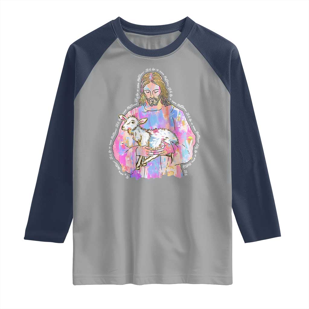 He Is Risen Raglan Shirt Christian Religious Easter Day Bible Verse Sheep Glitter Print