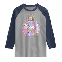 He Is Risen Raglan Shirt Christian Religious Easter Day Bible Verse Sheep Glitter Print