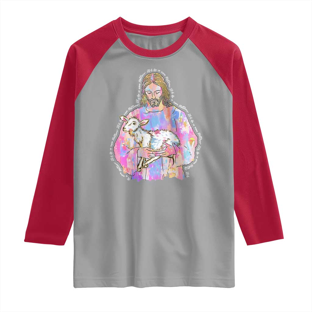 He Is Risen Raglan Shirt Christian Religious Easter Day Bible Verse Sheep Glitter Print