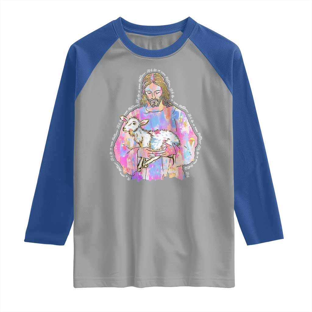 He Is Risen Raglan Shirt Christian Religious Easter Day Bible Verse Sheep Glitter Print