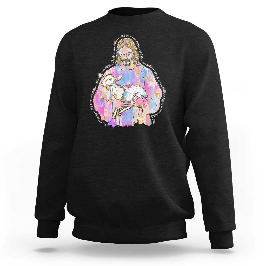 He Is Risen Sweatshirt Christian Religious Easter Day Bible Verse Sheep Glitter Print