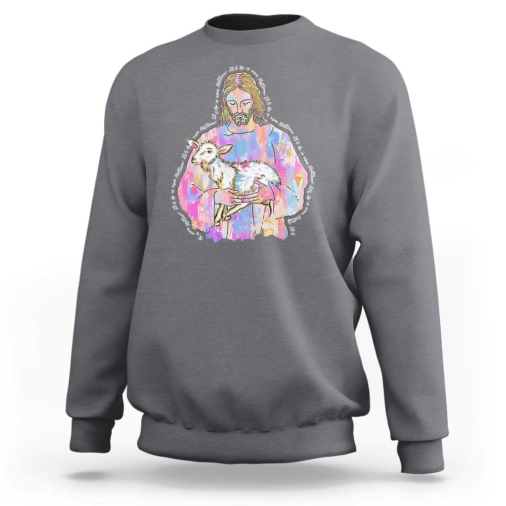 He Is Risen Sweatshirt Christian Religious Easter Day Bible Verse Sheep Glitter Print