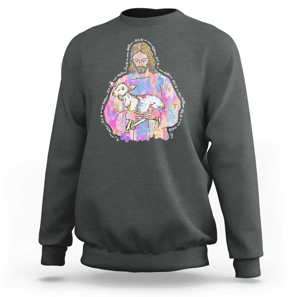 He Is Risen Sweatshirt Christian Religious Easter Day Bible Verse Sheep Glitter Print
