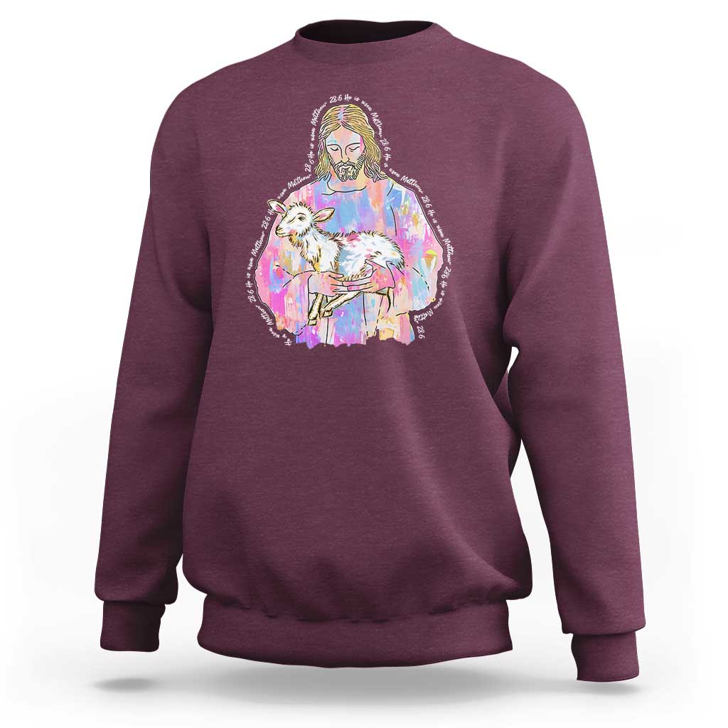 He Is Risen Sweatshirt Christian Religious Easter Day Bible Verse Sheep Glitter Print
