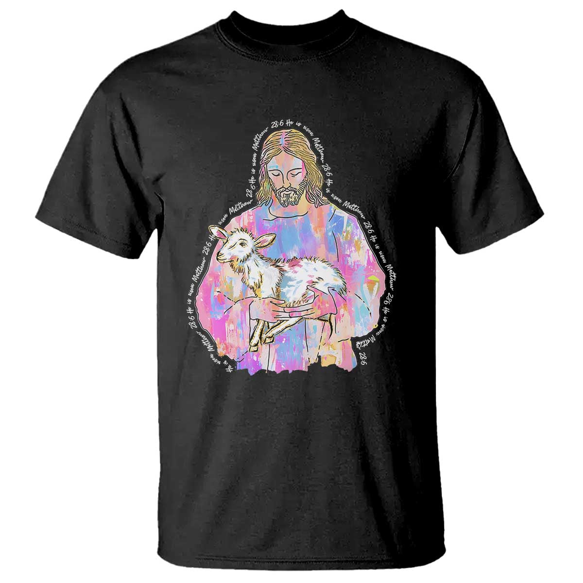 He Is Risen T Shirt Christian Religious Easter Day Bible Verse Sheep Glitter Print
