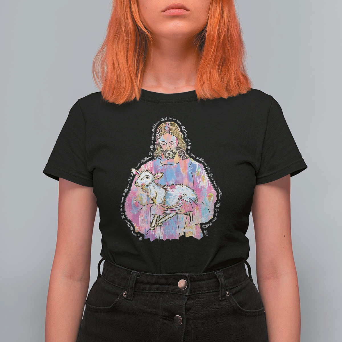 He Is Risen T Shirt For Women Christian Religious Easter Day Bible Verse Sheep Glitter Print