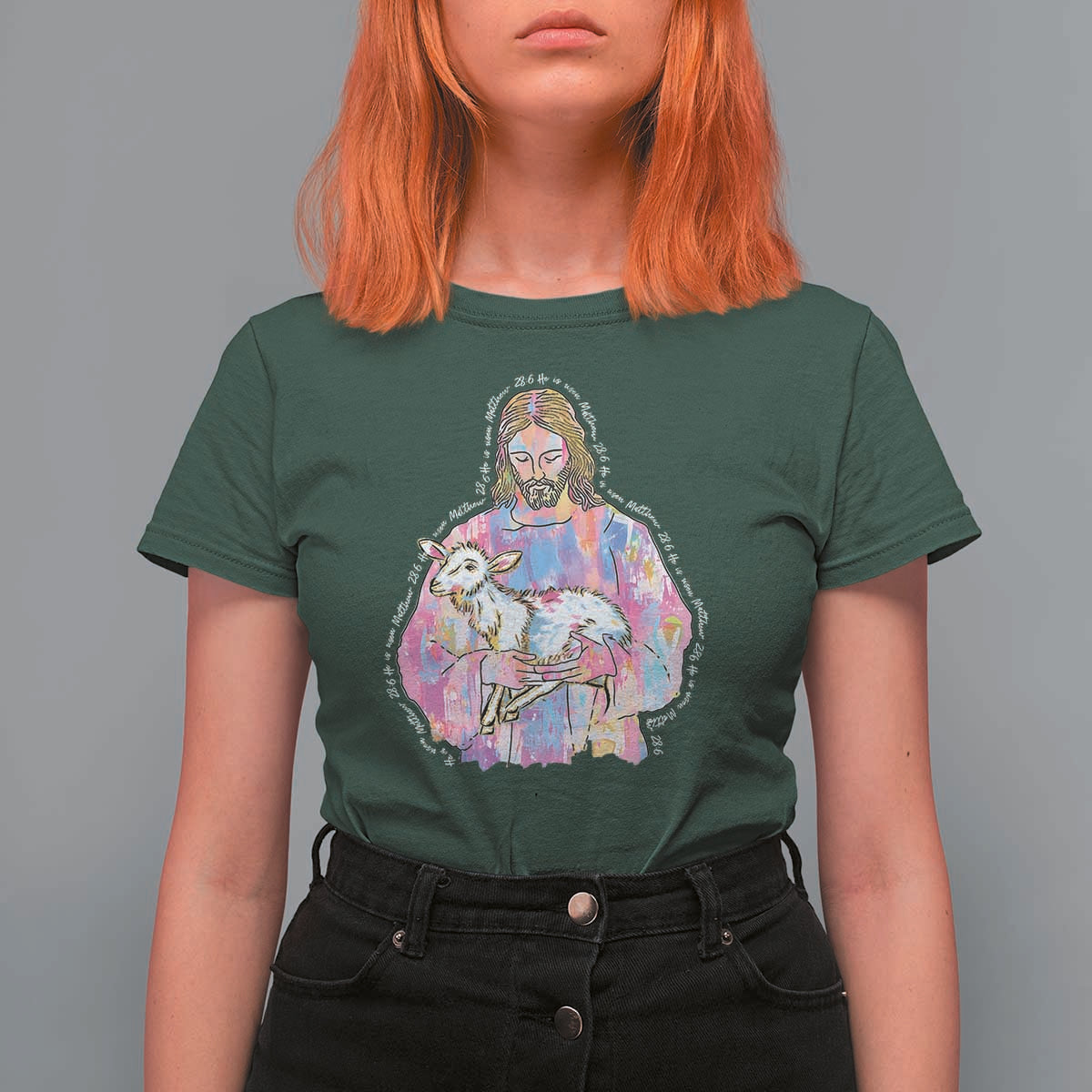 He Is Risen T Shirt For Women Christian Religious Easter Day Bible Verse Sheep Glitter Print